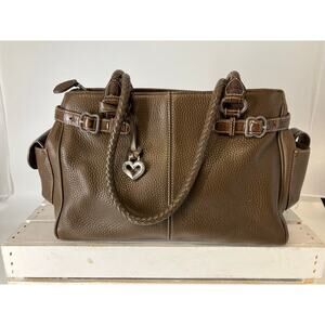 BRIGHTON LARGE BROWN PEBBLED LEATHER BRAIDED SHOULDER BAG